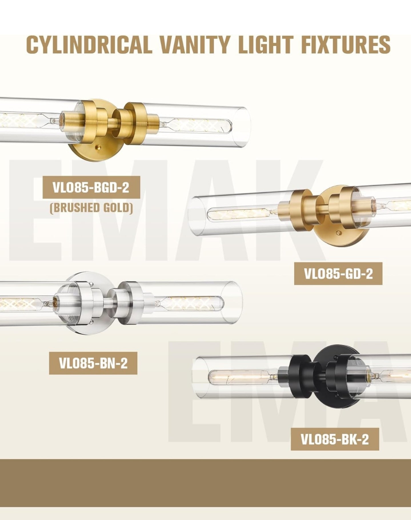 APLIQUES DE PARED CILINDRICA CON MODERNAS LUCES DE ORO CEPILLADO