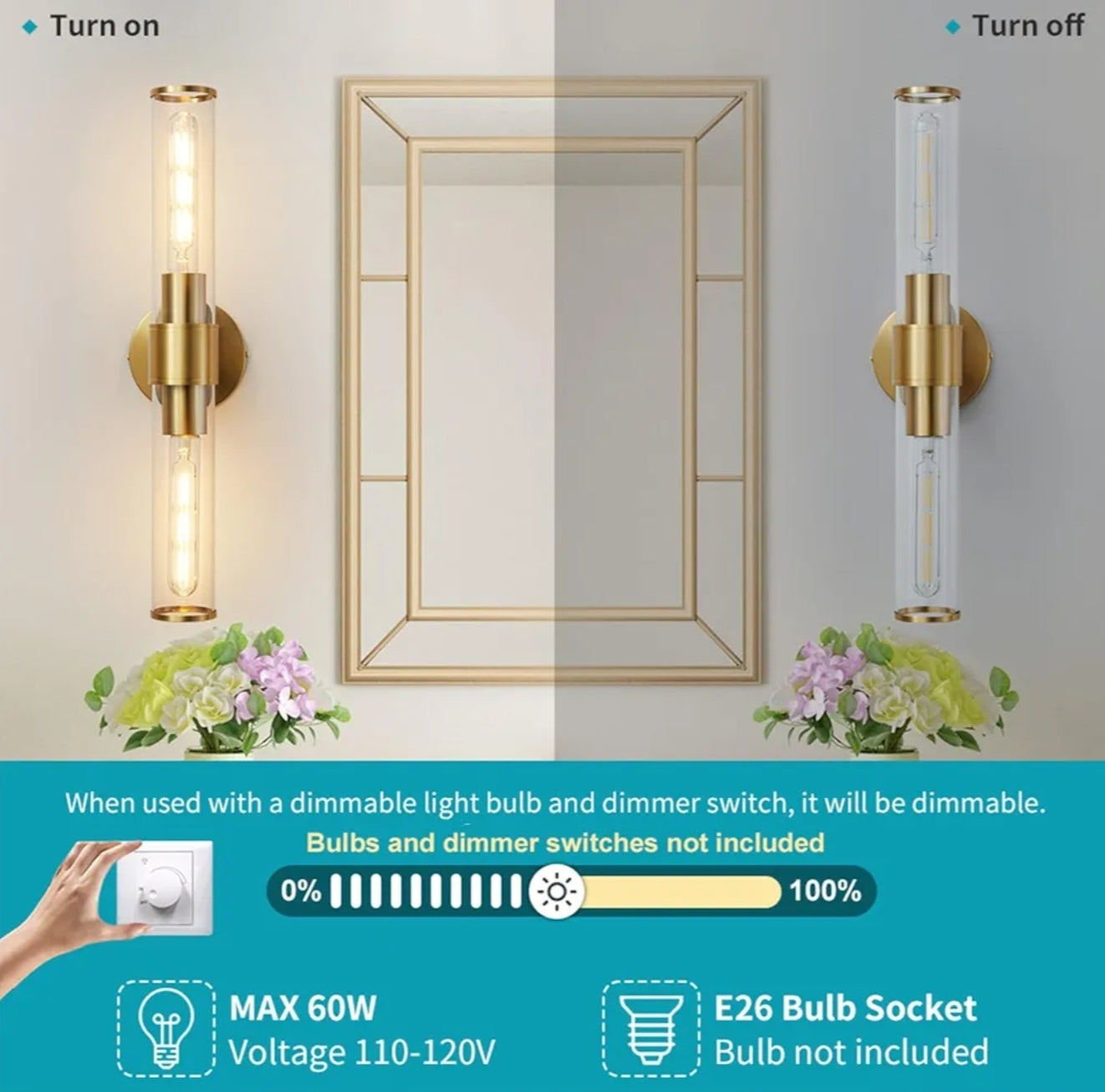 APLIQUE DE PARED MODERNO DORADO CON PARED CILINDRICA DE VIDRIO TRANSPARENTE